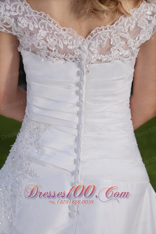 Off Shoulder White Garden Lace Wedding Bridal Gowns Ruffle