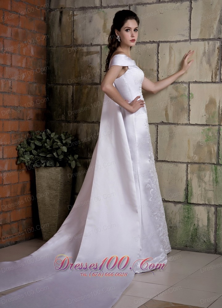 Off Shoulder Mermaid Wedding Dress Good Quality Watteau