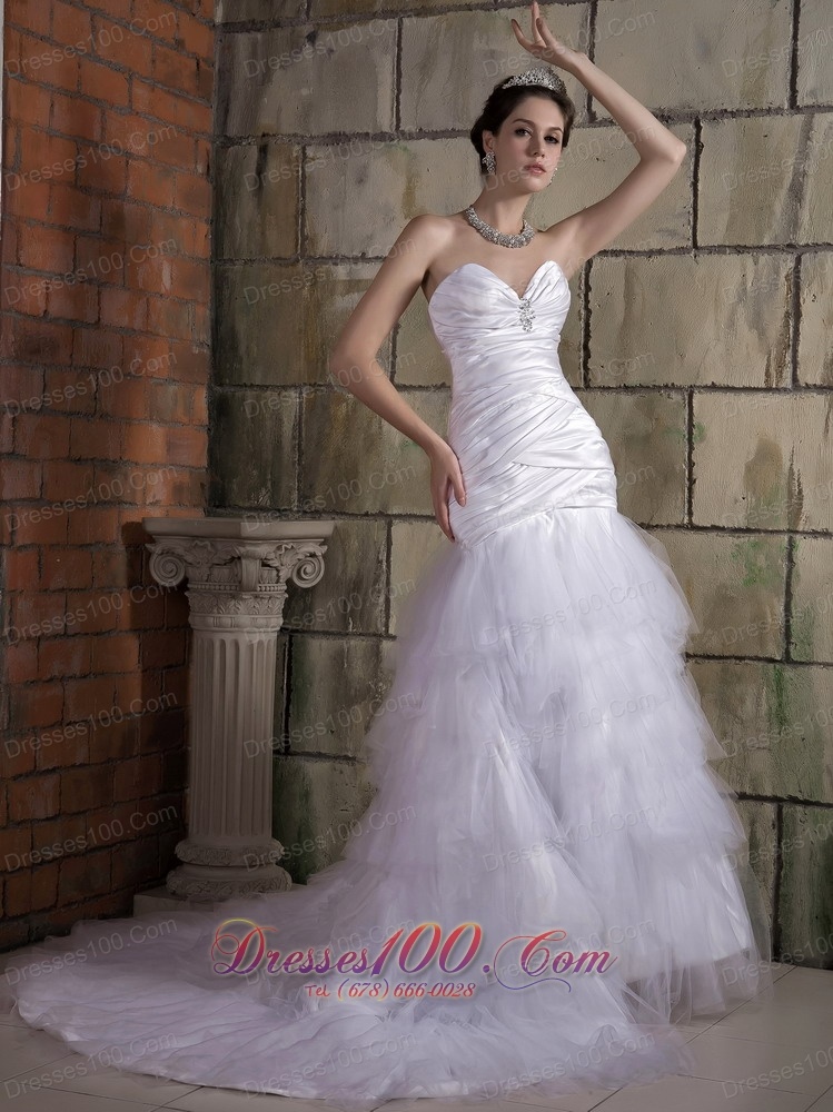 Sweetheart Ruffles Bridal Gowns Crystal Chapel Train Ruch