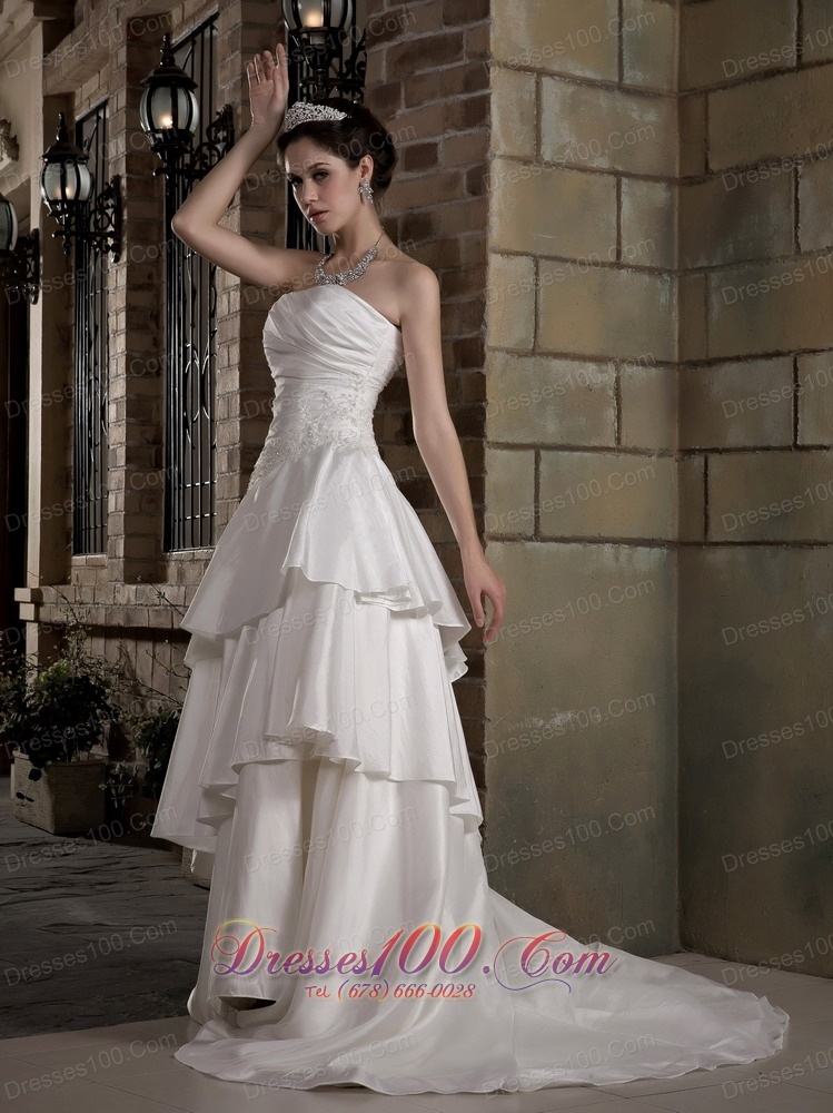 Tiered Strapless Bridal Gowns Good Quality Court Train