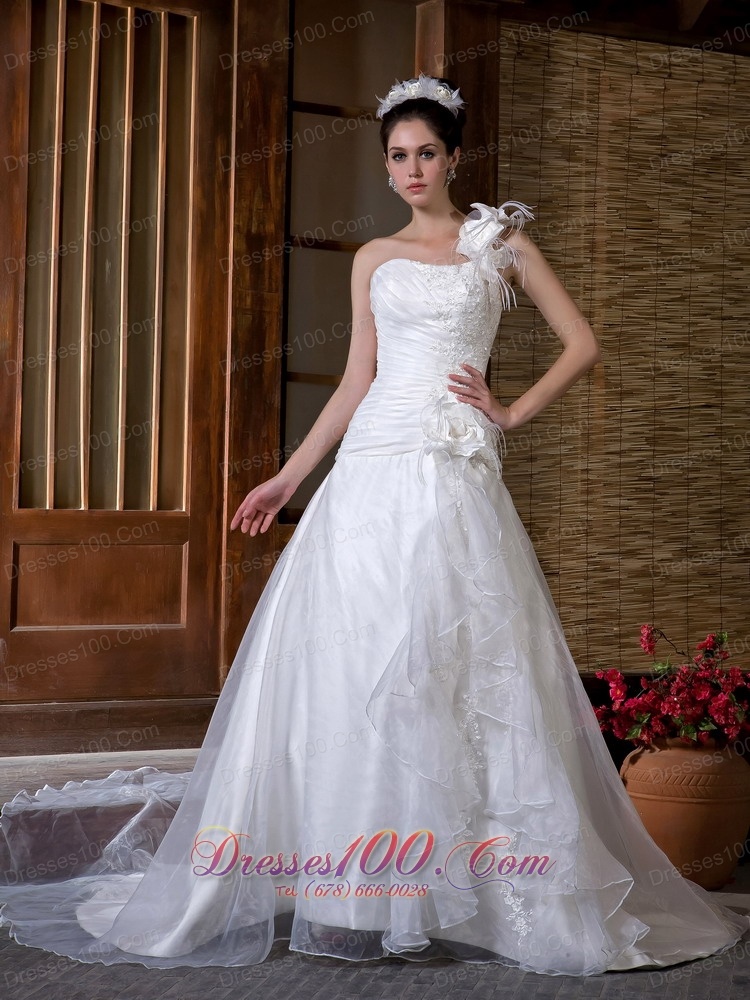 Floral One Shoulder Bridal Gown Tulle Chapel Train