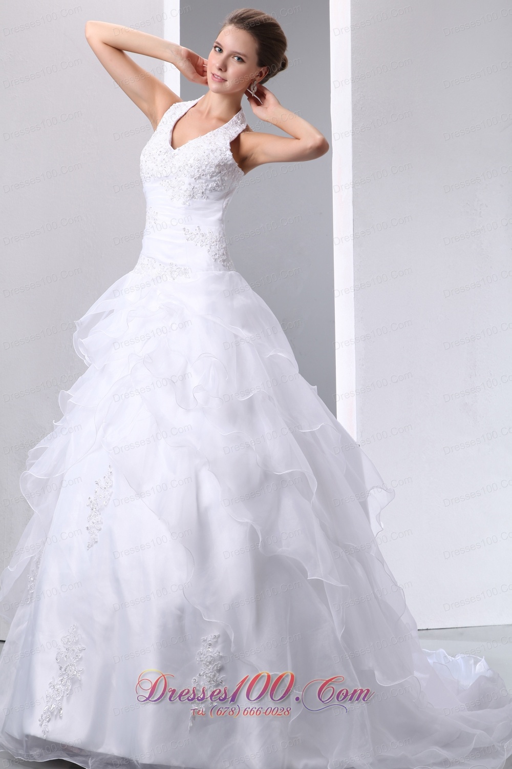 Halter Court Train Organza Bridal Gowns