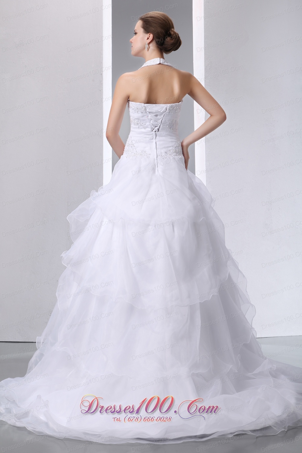 Halter Court Train Organza Bridal Gowns