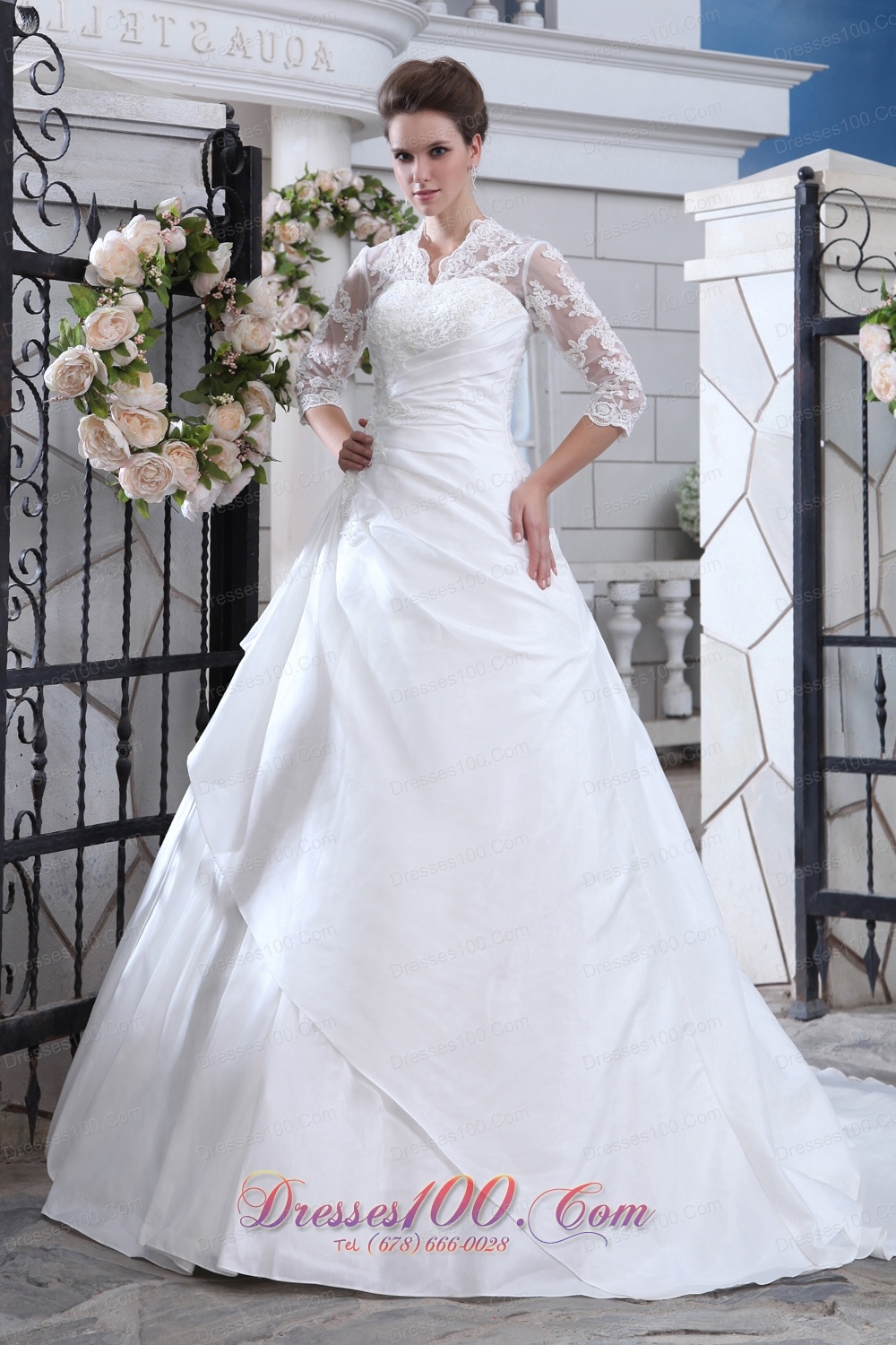 Attractive V-neck Long Sleeves Wedding Dress