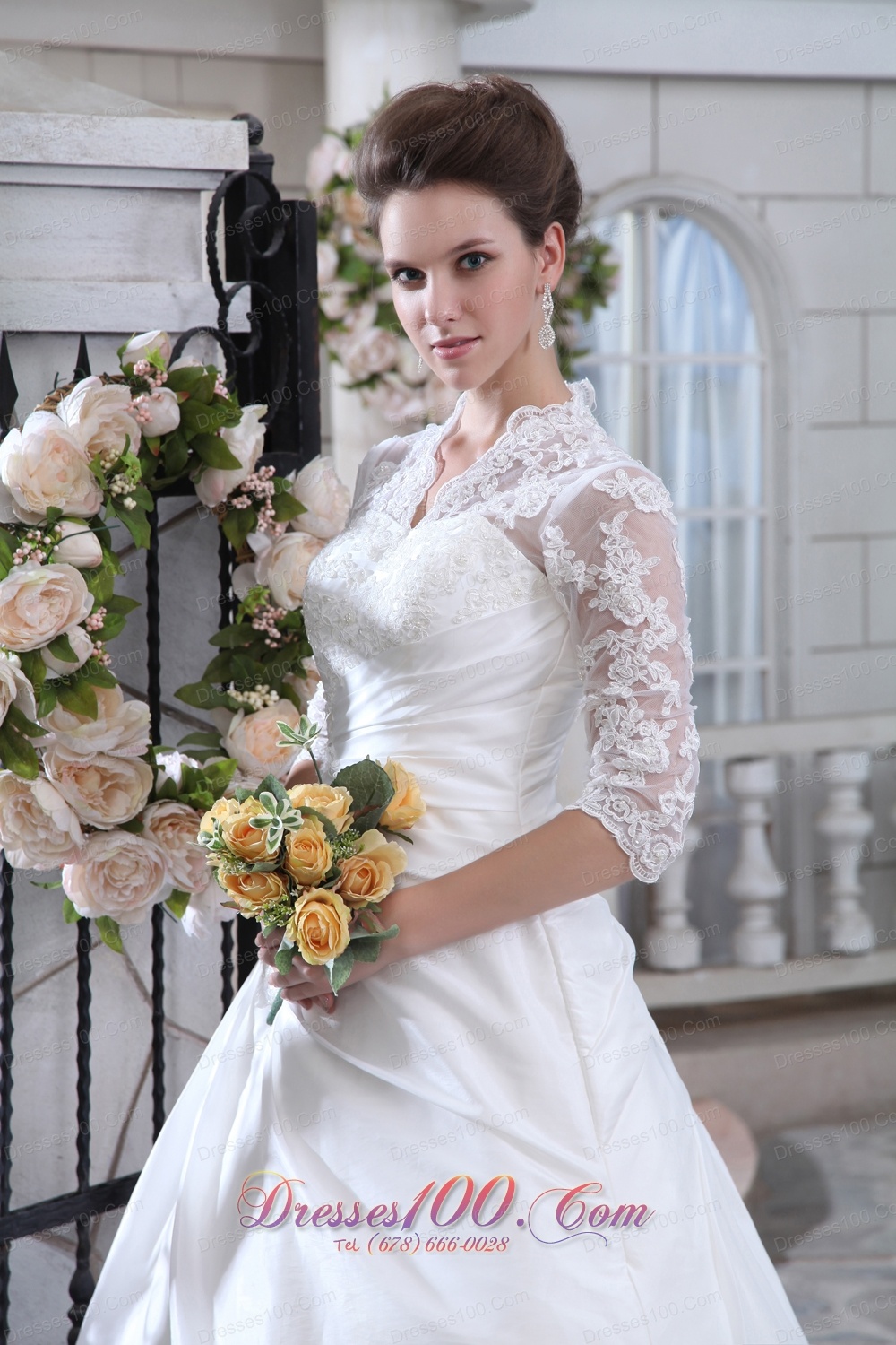 Attractive V-neck Long Sleeves Wedding Dress