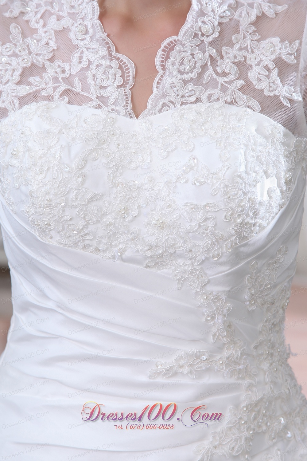 Attractive V-neck Long Sleeves Wedding Dress