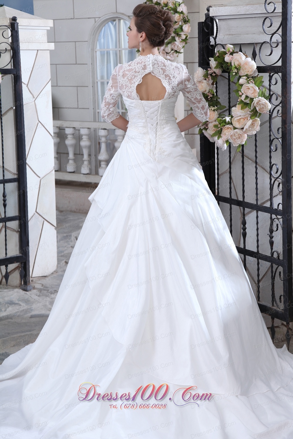 Attractive V-neck Long Sleeves Wedding Dress