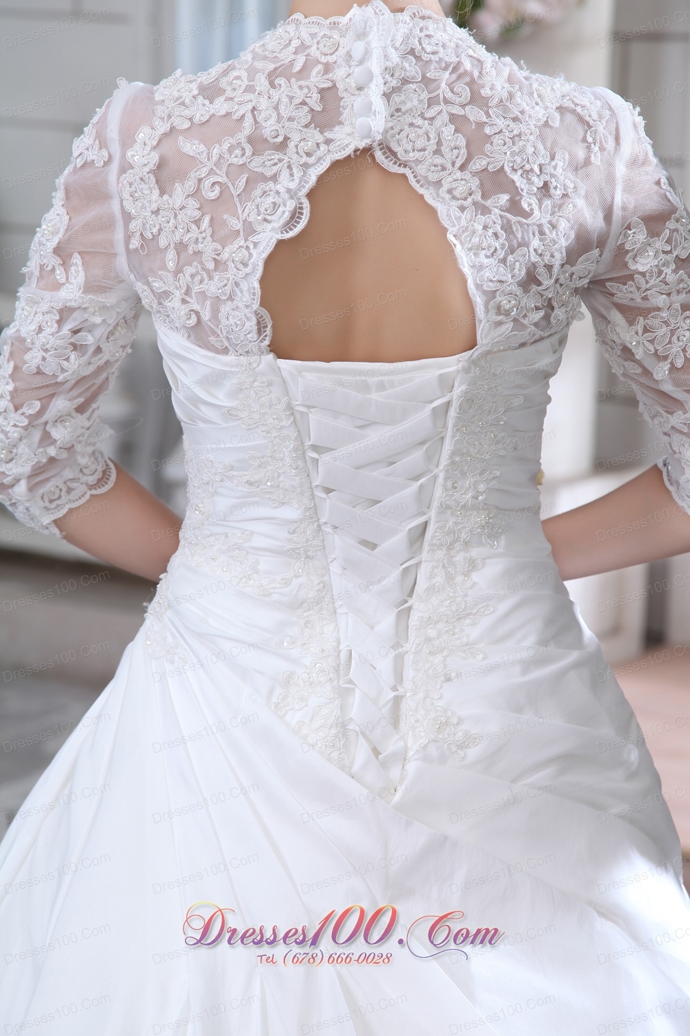 Attractive V-neck Long Sleeves Wedding Dress