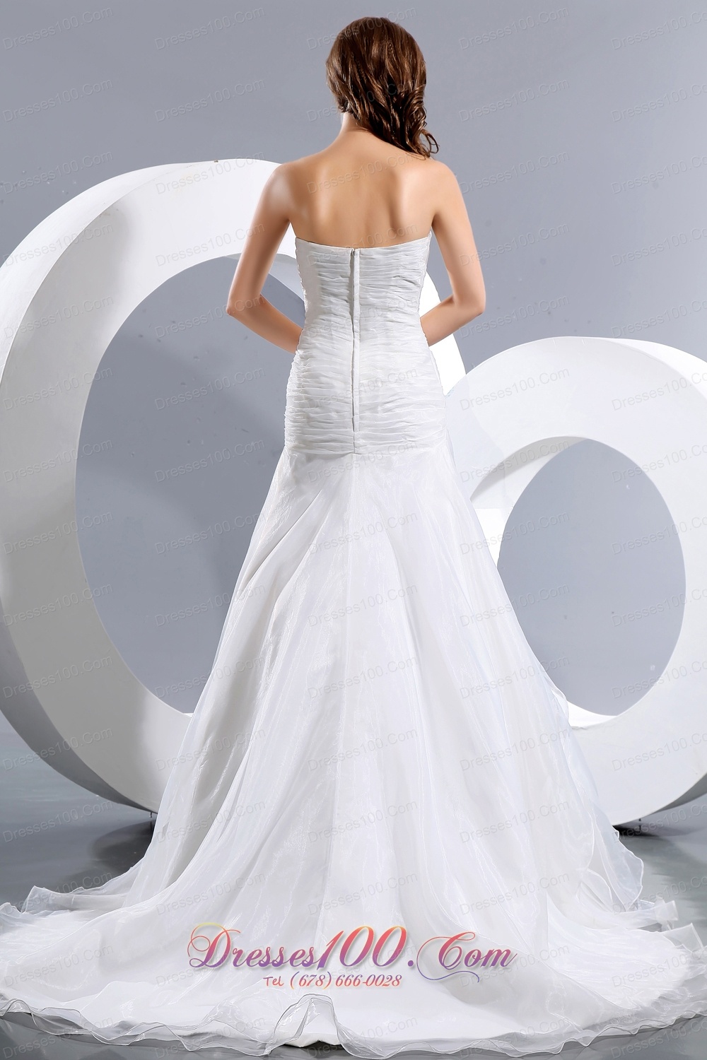 Ruched Strapless Bridal Gowns Court Train Organza