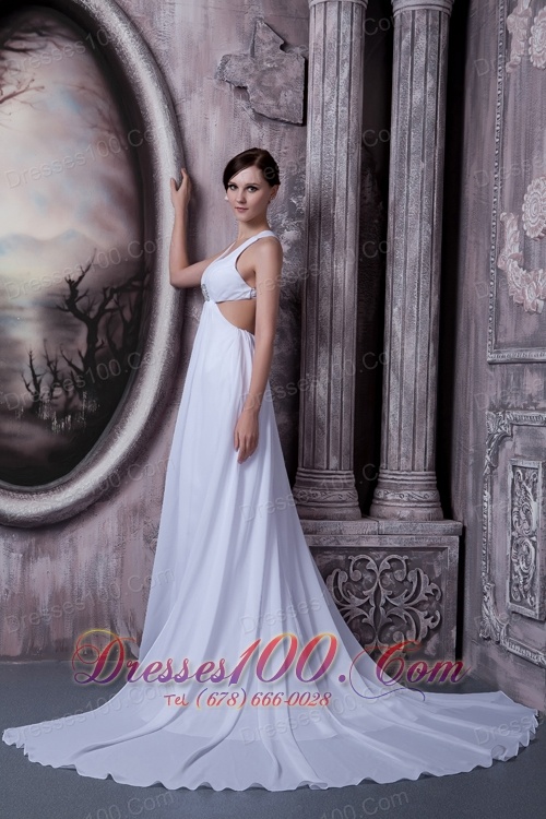 V-neck Court Train Chiffon Beading Wedding Dress