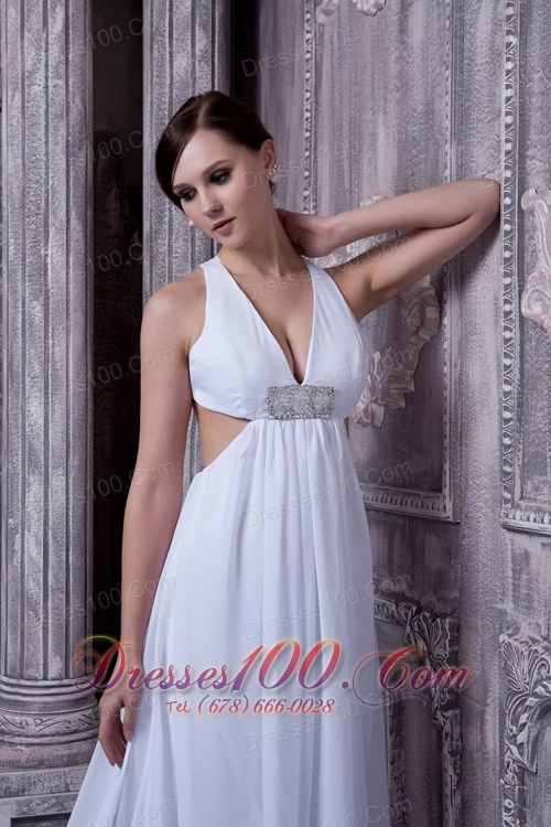 V-neck Court Train Chiffon Beading Wedding Dress