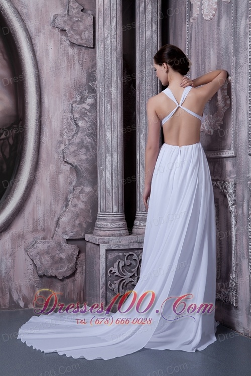 V-neck Court Train Chiffon Beading Wedding Dress