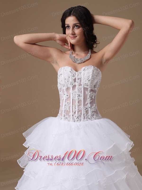 Stunning Beaded Bridal Dresses Sweetheart Organza Layered
