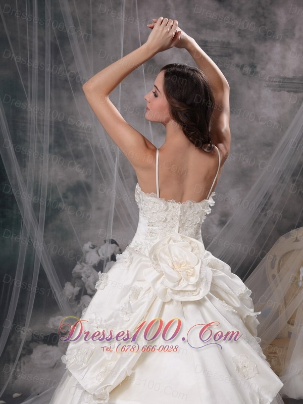 Snow White V-neck Taffeta Lace Wedding Gowns