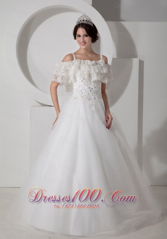 Beautiful A-line Straps Wedding Dress Tulle Appliques
