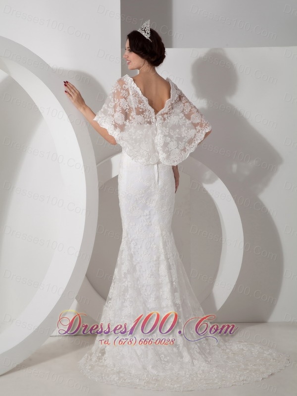 Unique Column V-neck Lace Bridal Dress