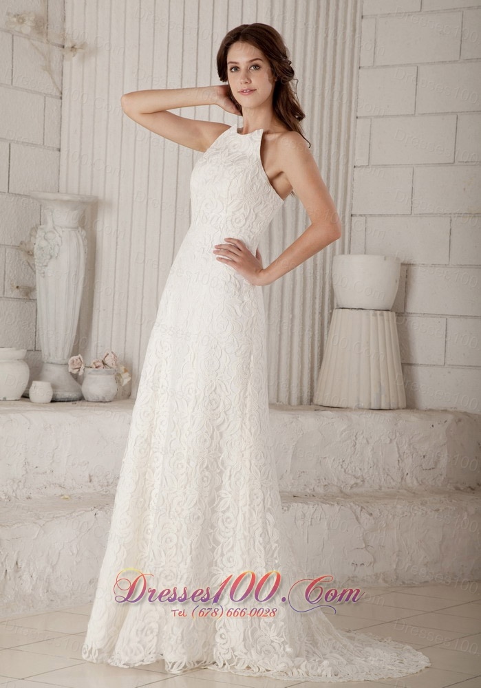 Lovely Special Fabric Wedding Dress Brush Train Lace