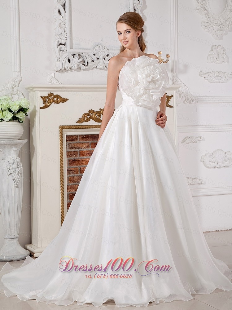Unique Floral Strapless Wedding Dress Organza