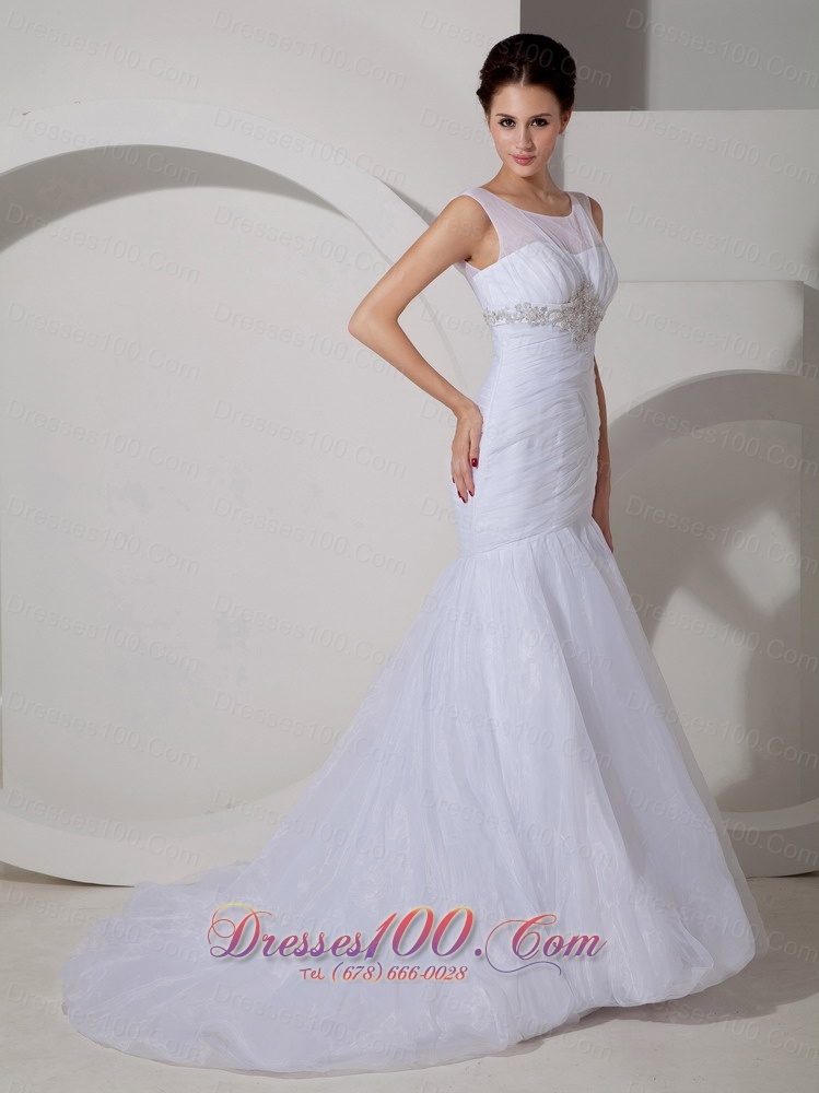 Unique Wedding Dress Mermaid Scoop Appliques