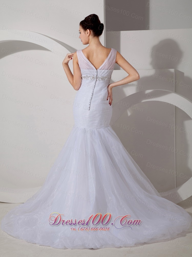 Unique Wedding Dress Mermaid Scoop Appliques