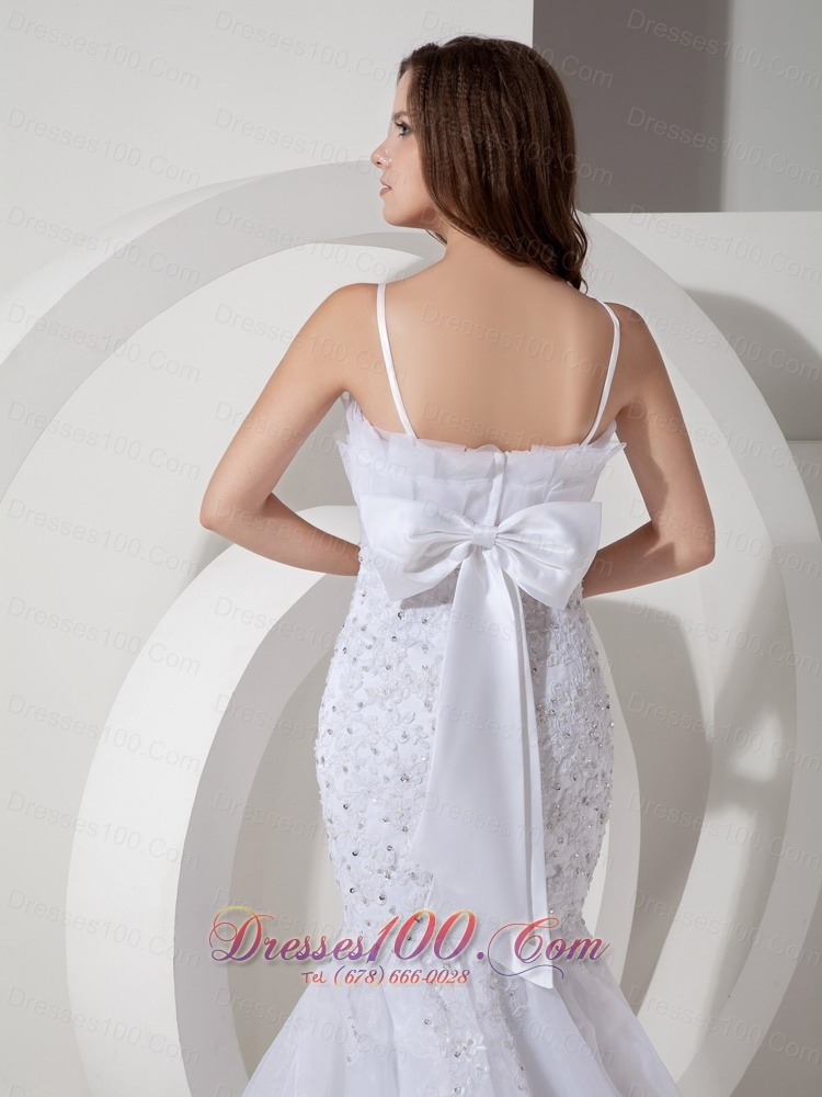 Sexy Spaghetti Straps Bridal Gown Mermaid Belt Tulle and Lace