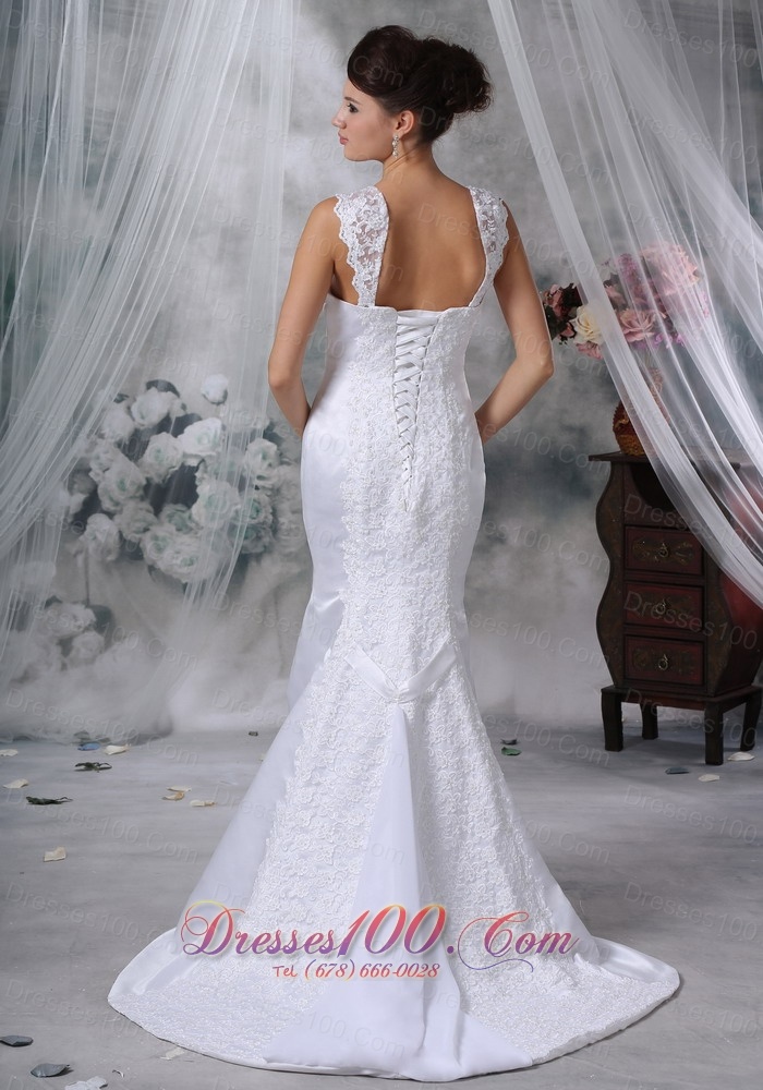 Luxurious Mermaid Wedding Gowns Straps Satin Lace Appliques