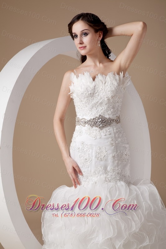 Mermaid Floral Strapless Beading and Appliques Wedding Dresses
