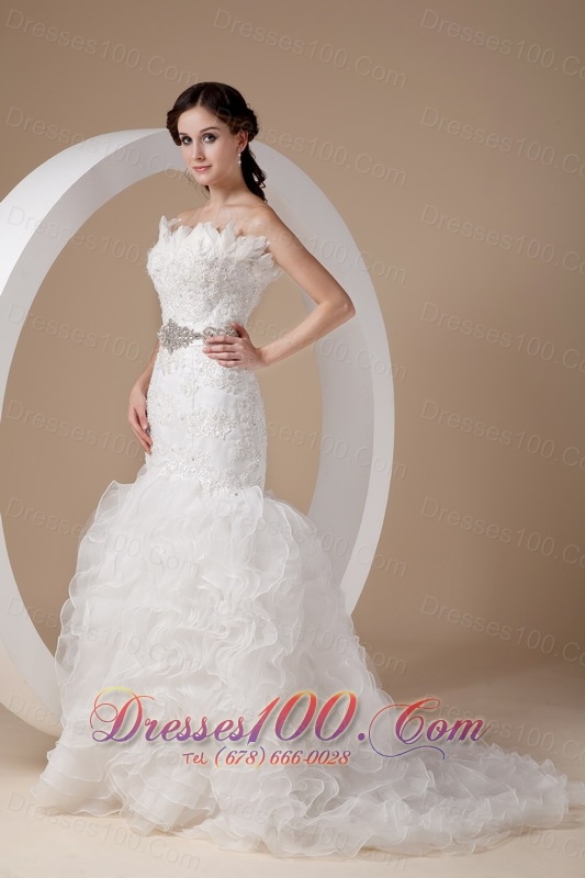 Mermaid Floral Strapless Beading and Appliques Wedding Dresses