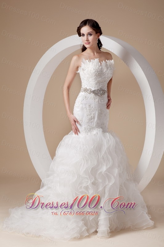 Mermaid Floral Strapless Beading and Appliques Wedding Dresses