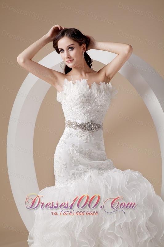 Mermaid Floral Strapless Beading and Appliques Wedding Dresses