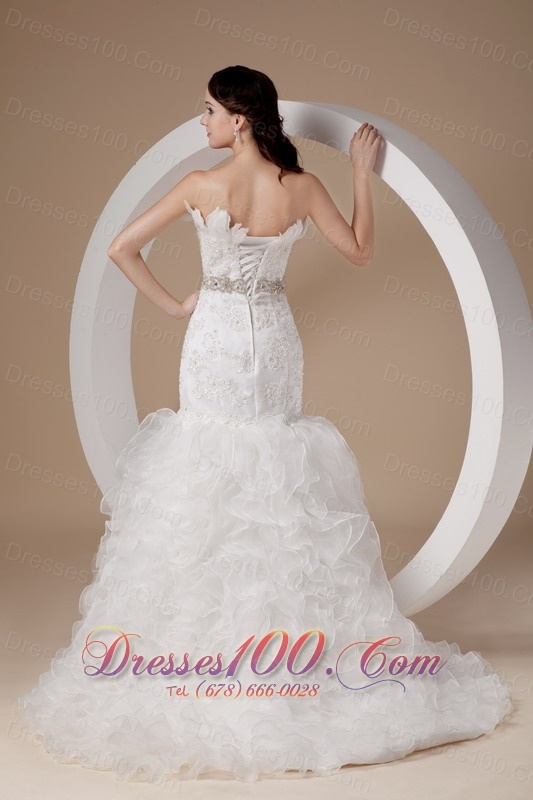 Mermaid Floral Strapless Beading and Appliques Wedding Dresses
