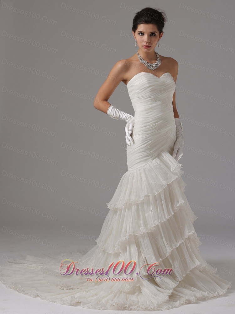 Mermaid Ruched Ruffled Layers Bridal Dresses