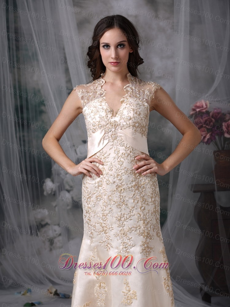 Gorgeous Mermaid V-neck Satin Lace Bridal Dresses