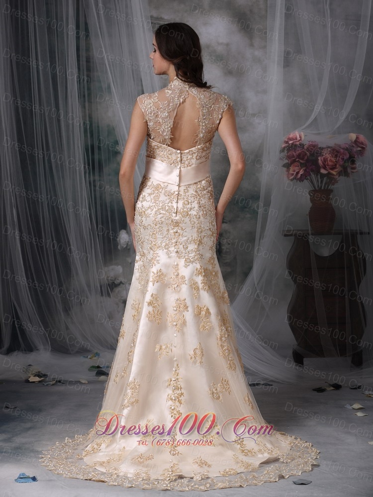 Gorgeous Mermaid V-neck Satin Lace Bridal Dresses