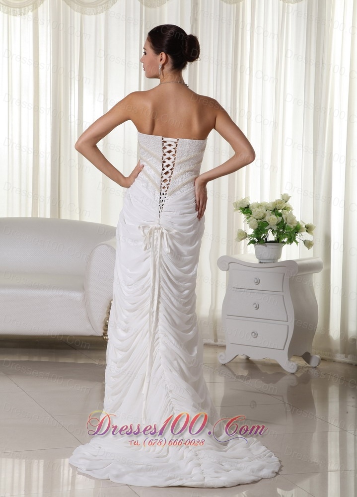 Perfect Column Strapless Chiffon Beading Bridal Dresses