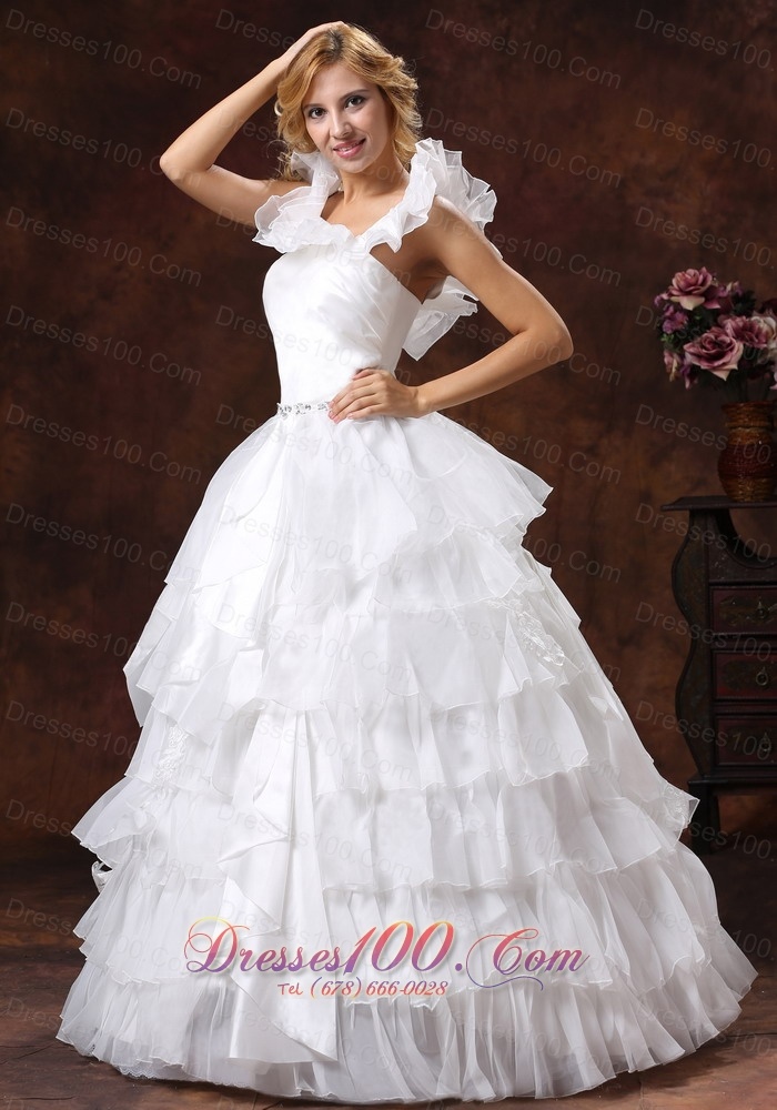 Romantic Scoop Ball Gown Ruffled Layered Bridal Dresses