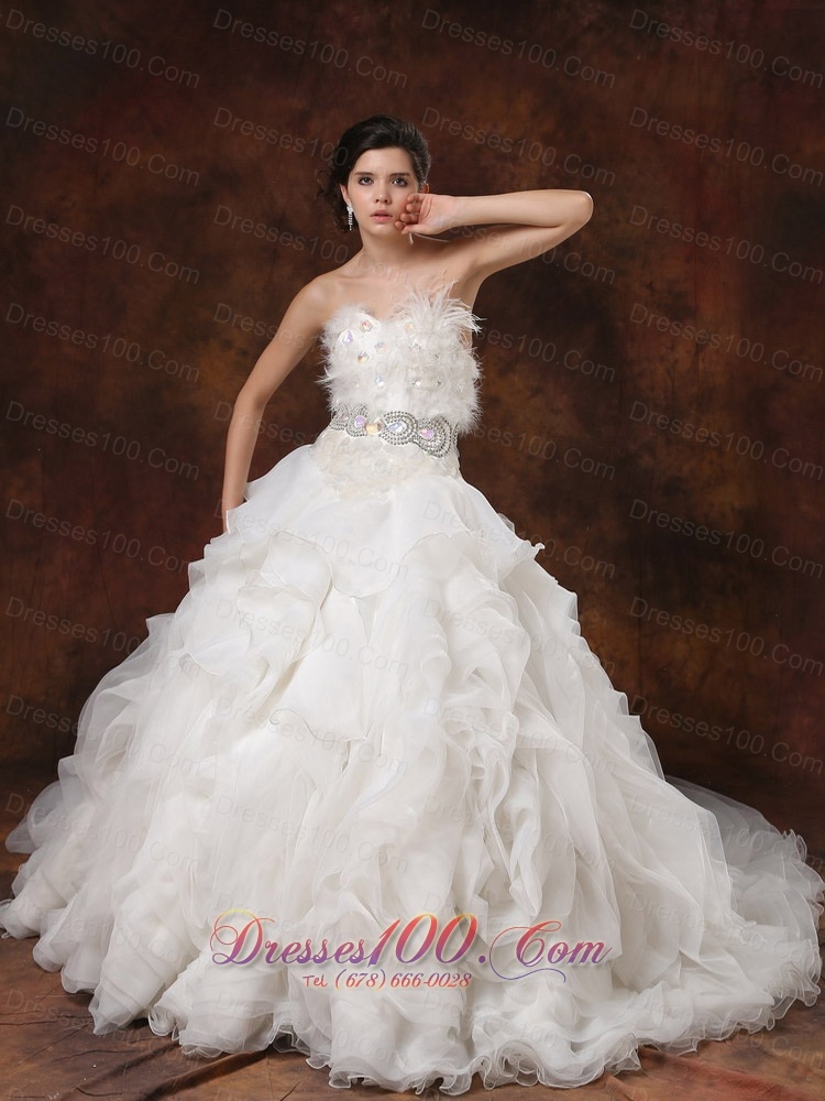 Ruffled Layers Feather Ball Gown Bridal Dresses