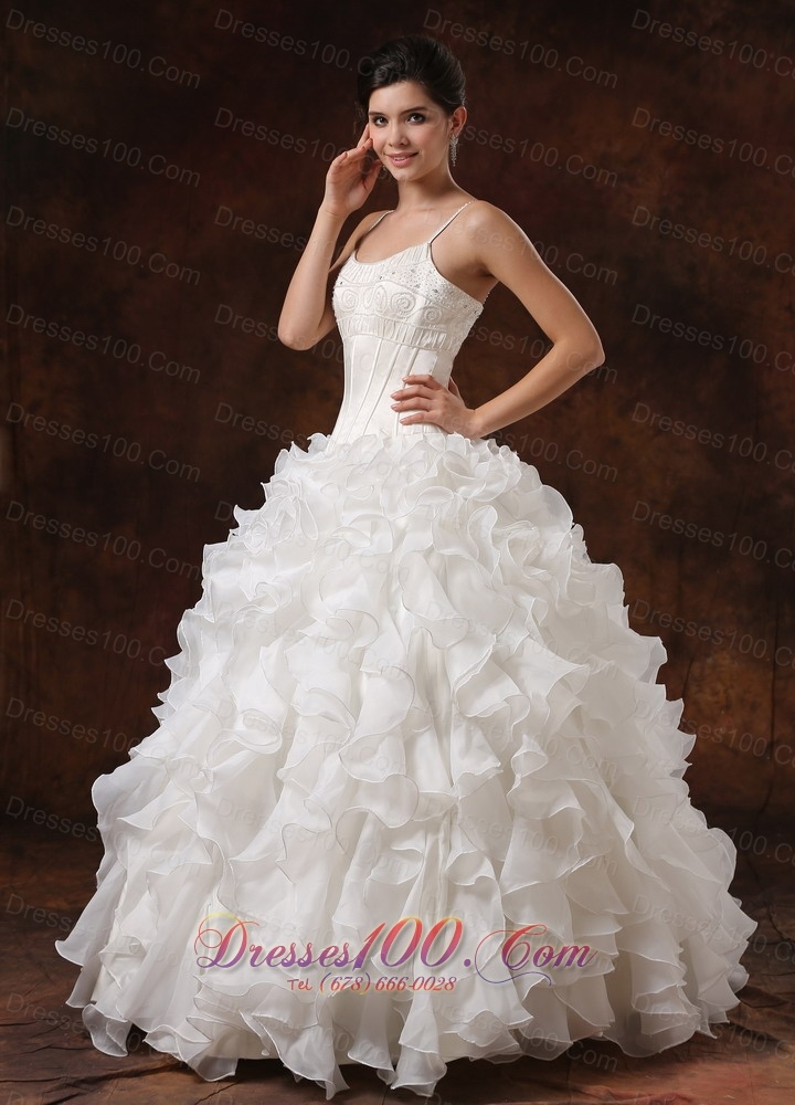 Bust Ruffles Spaghetti Straps Bridal Dresses