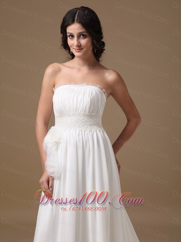 Vintage Strapless Chiffon Hand Made Flowers Bridal Dresses