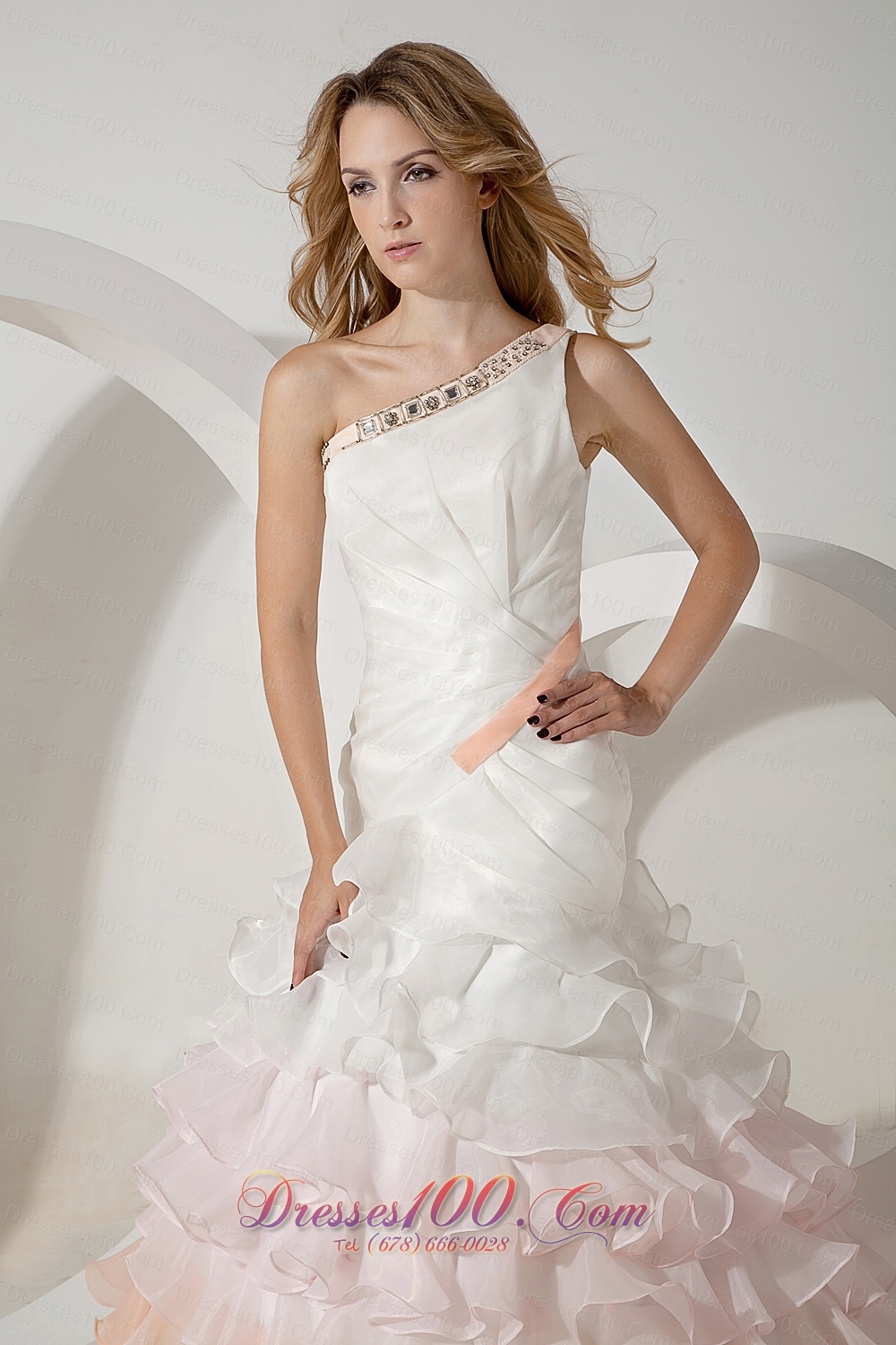 Colorful One Shoulder Organza Beading Wedding Dress