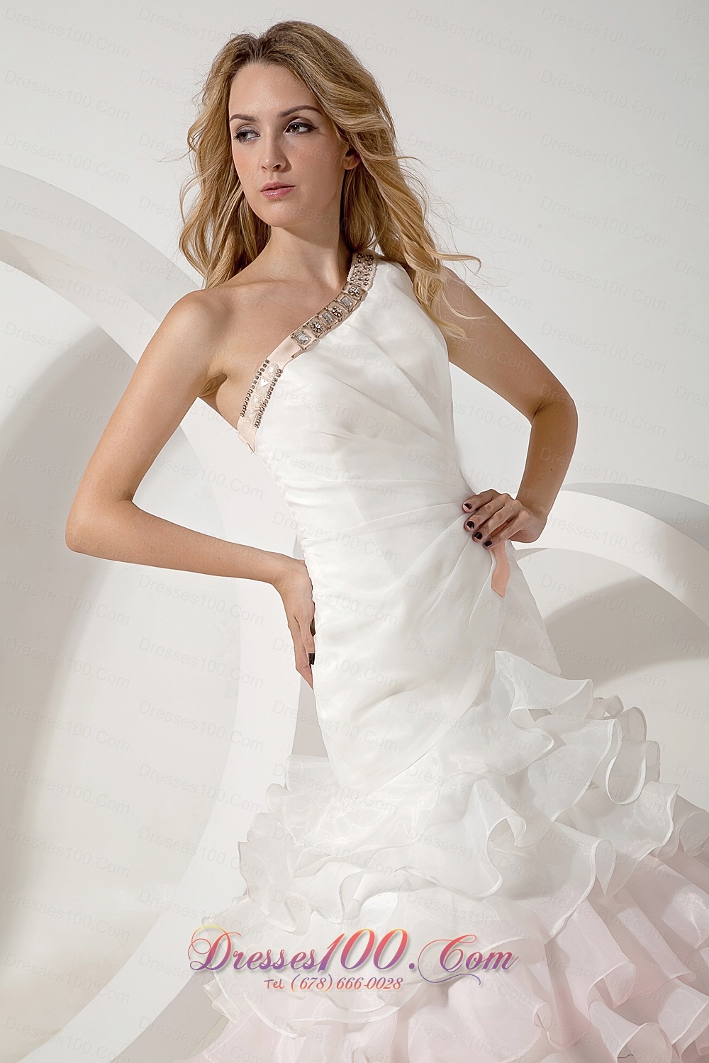 Colorful One Shoulder Organza Beading Wedding Dress