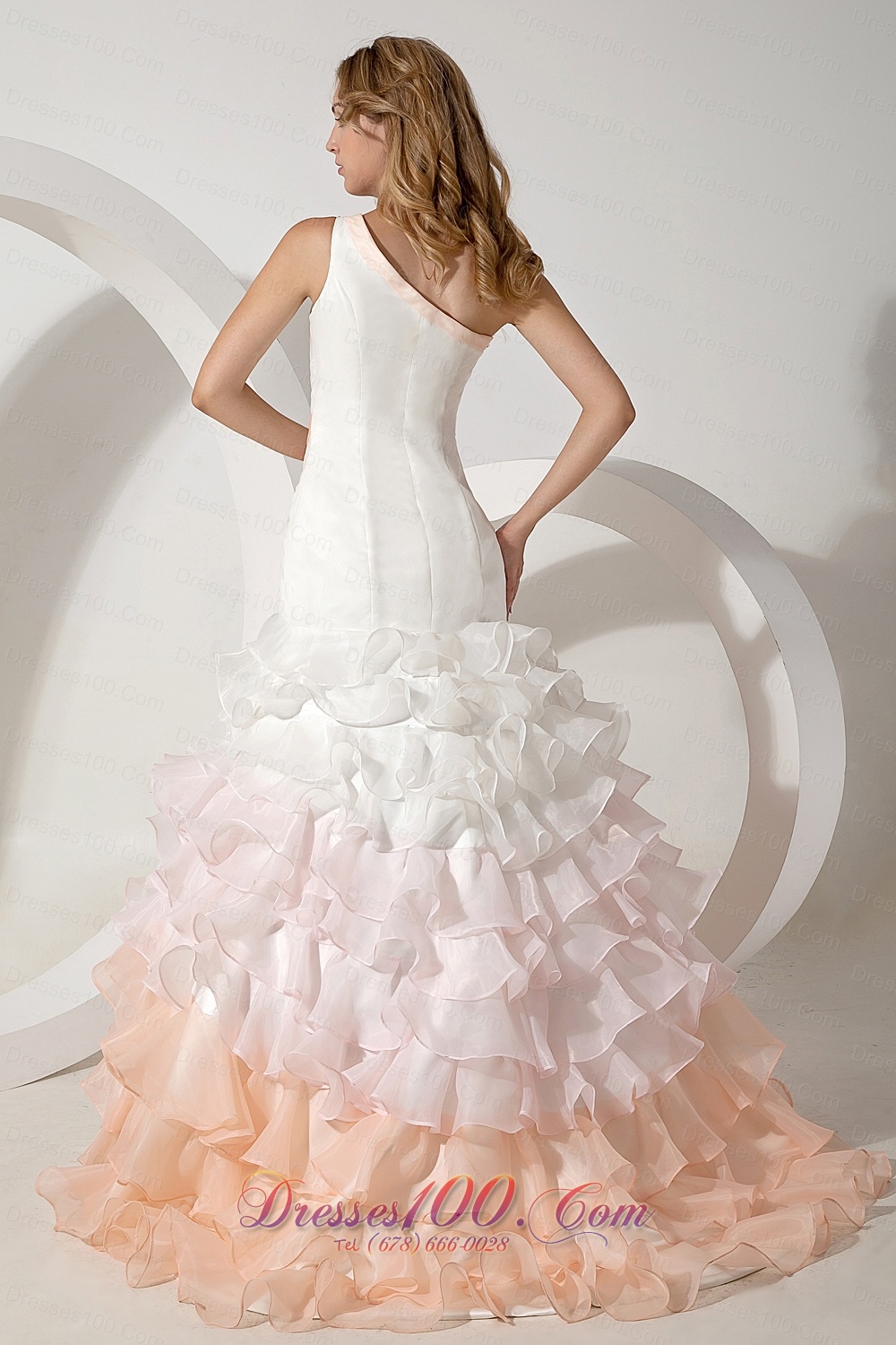 Colorful One Shoulder Organza Beading Wedding Dress
