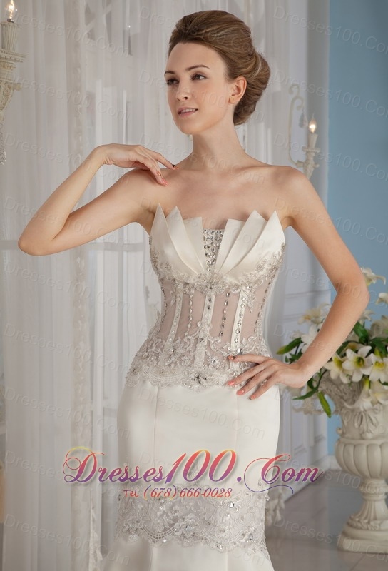 Trumpet Strapless Lace and Satin Wedding Dress