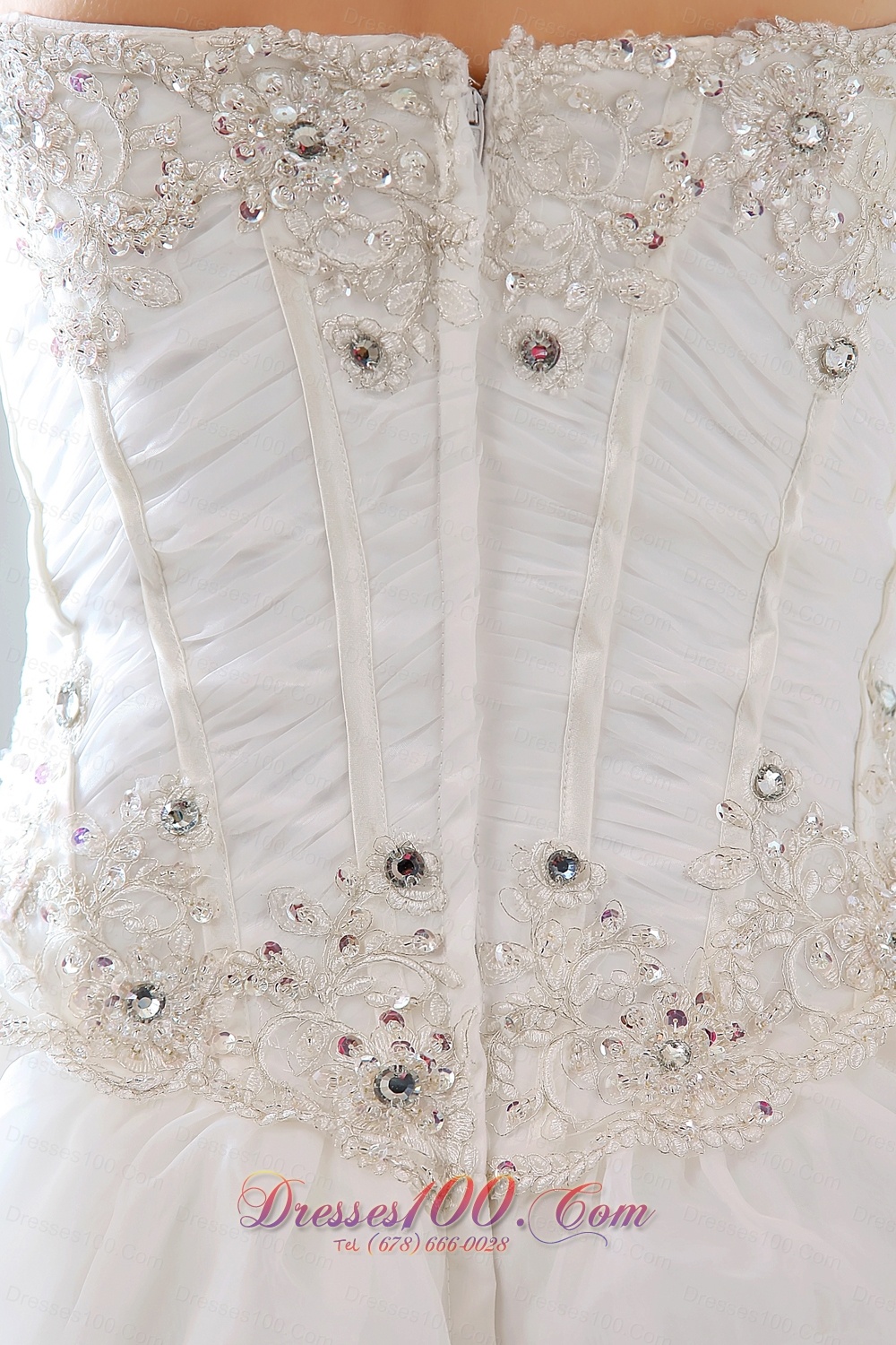 Princess Strapless Tulle Beading and Appliques Wedding Dress