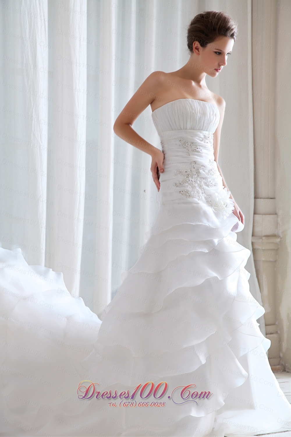 Fitted Princess Strapless Organza Ruchings Wedding Dress