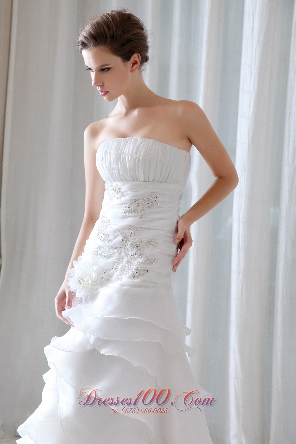 Fitted Princess Strapless Organza Ruchings Wedding Dress