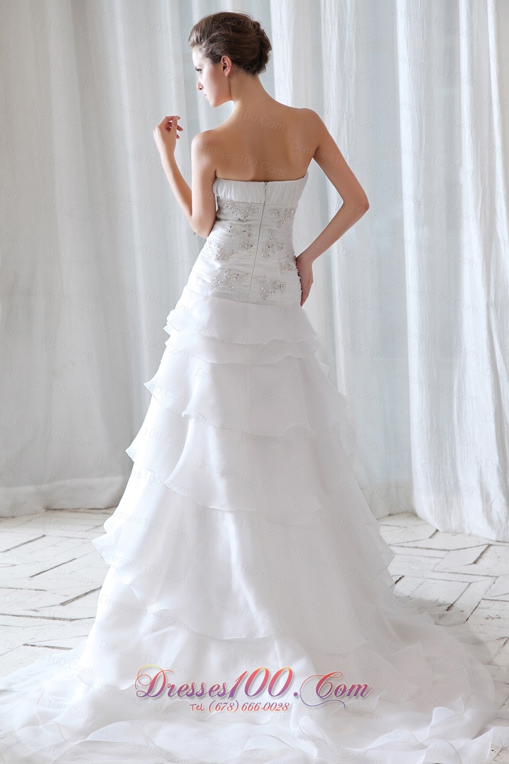 Fitted Princess Strapless Organza Ruchings Wedding Dress