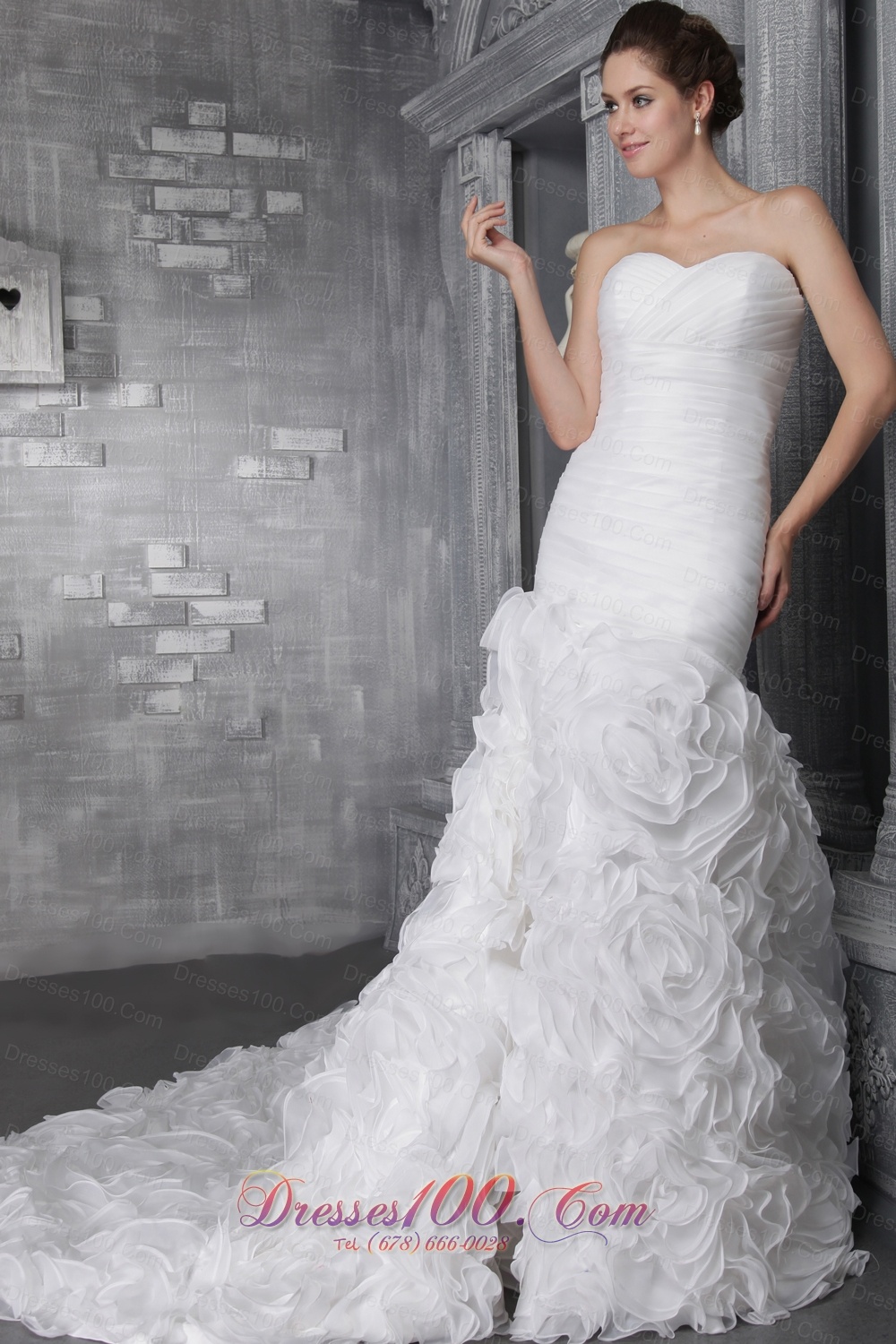 Gorgeous Rolling Flowers Sweetheart Ruffles Wedding Dress