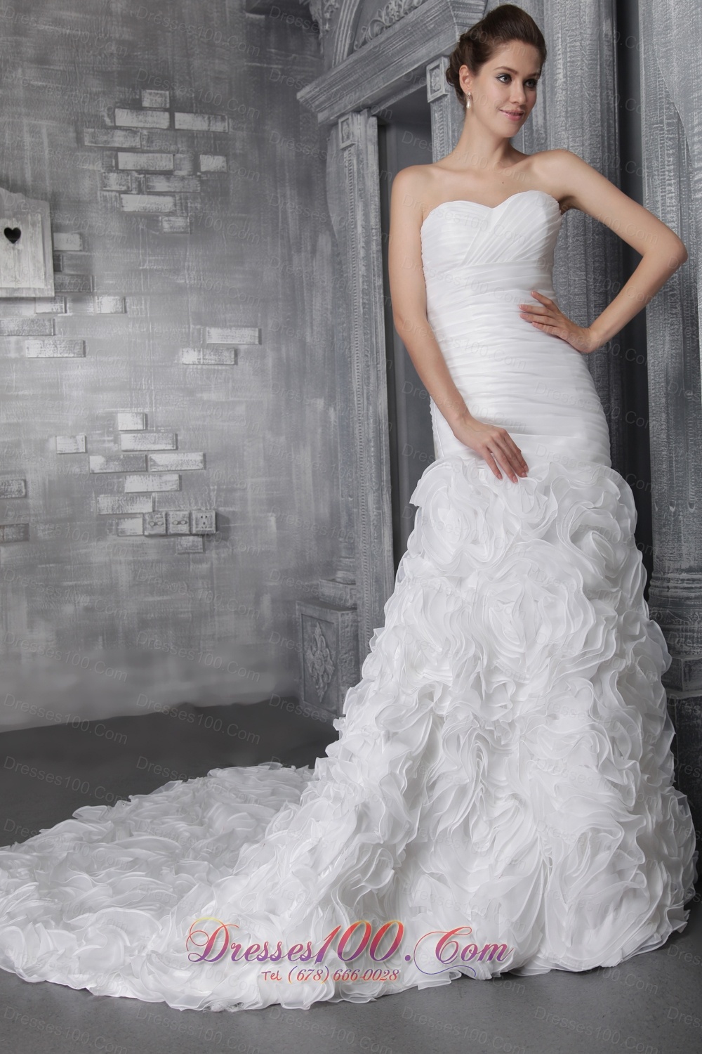 Gorgeous Rolling Flowers Sweetheart Ruffles Wedding Dress