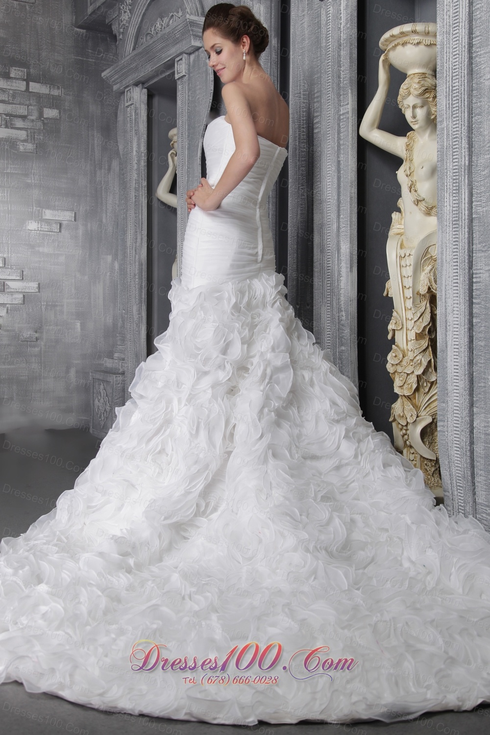 Gorgeous Rolling Flowers Sweetheart Ruffles Wedding Dress
